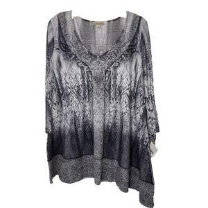 Energe World Wear Tunic‎ Top 2X Aztec Studs Asymmetrical Hem Boho Hippie